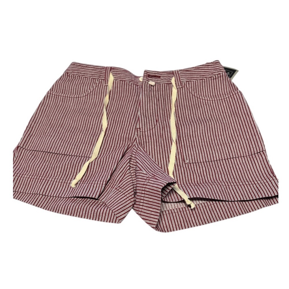 Red and White Flat Front Shorts with Drawstring